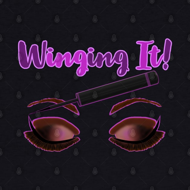 Winging It! Winged Liquid Eyeliner Makeup Pun (Black Background) by Art By LM Designs 